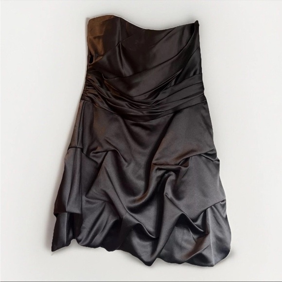 DAVID'S BRIDAL  Black Satin strapless short pick up dress Size 12 Prom Dance - Picture 1 of 8